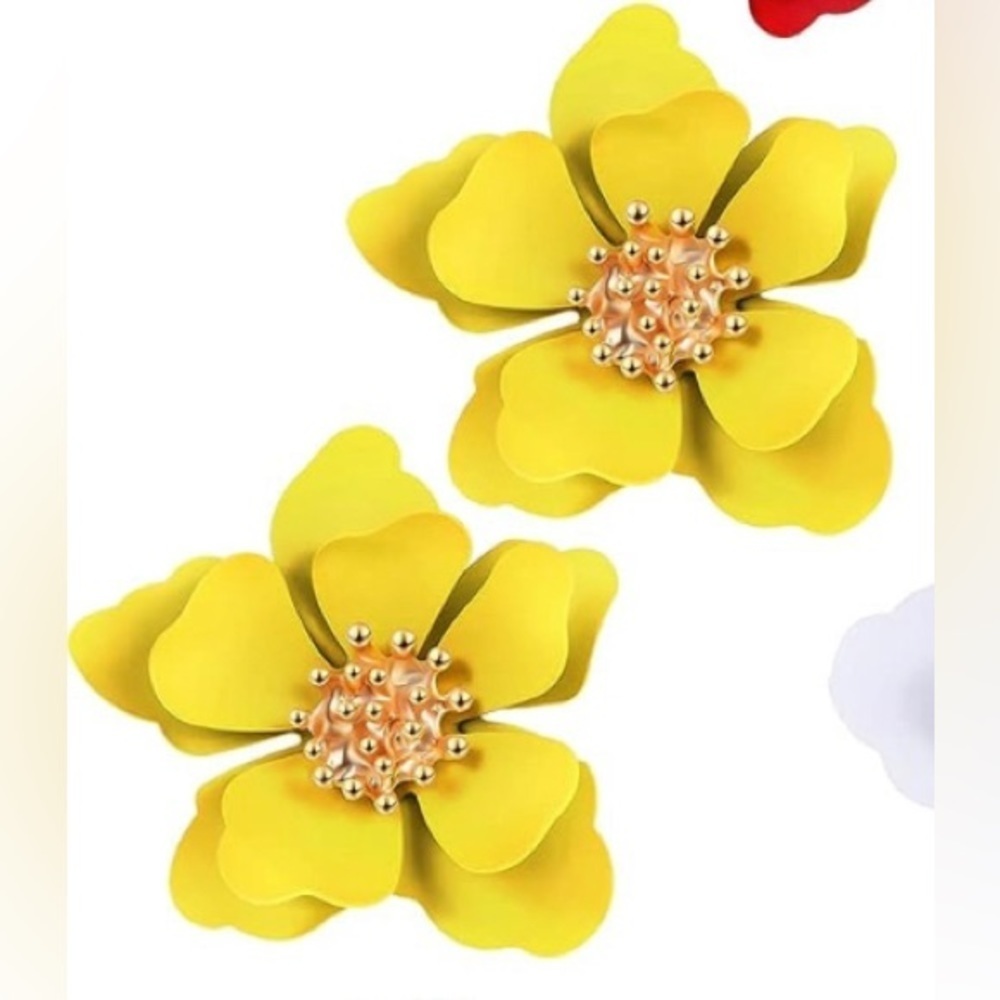 Flower yellow earrings studded Boho